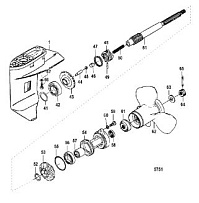 Корпус редуктора, карданный вал (Часть 2) 2-х тактного ПЛМ MERCURY 25 М Серийный номер от 0N018456 до 0N055504