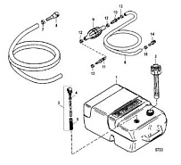 Топливный бак (пластик - 6,6 галлона) 2-х тактного ПЛМ MERCURY Jet 25 Серийный номер от 0N088578 и выше